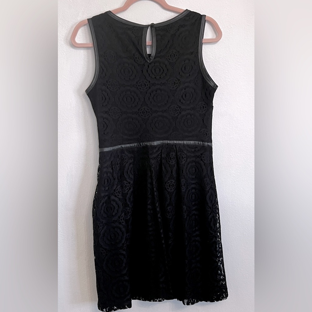 Black Lace Dress Trimmed with Faux Leather